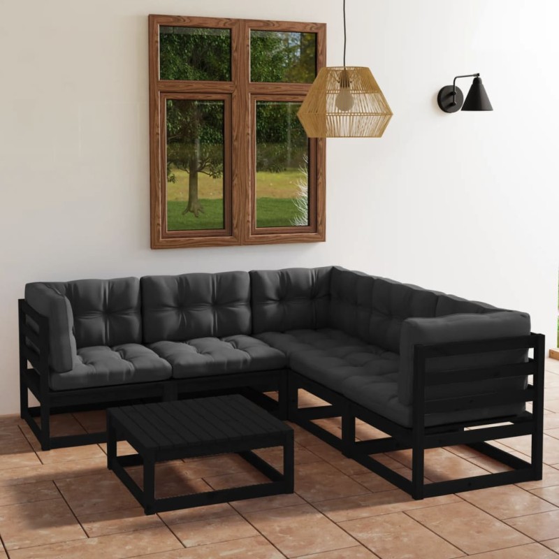 6 pcs conjunto longue de jardim c/ almofadões pinho maciço-Conjuntos de jardim-Home Retail