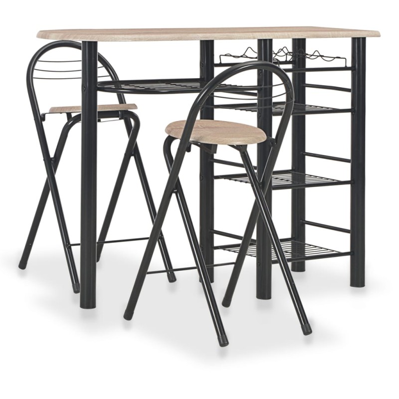 3 pcs conjunto de bar com prateleiras madeira e aço-Conjuntos de móveis para cozinha e sala de jantar-Home Retail