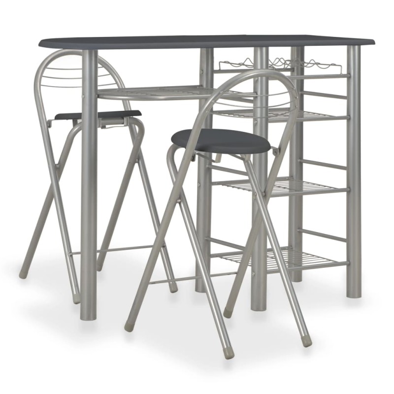 3 pcs conjunto de bar com prateleiras madeira e aço preto-Conjuntos de móveis para cozinha e sala de jantar-Home Retail