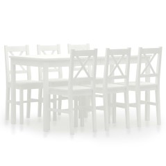 7 pcs conjunto de jantar em madeira de pinho branco