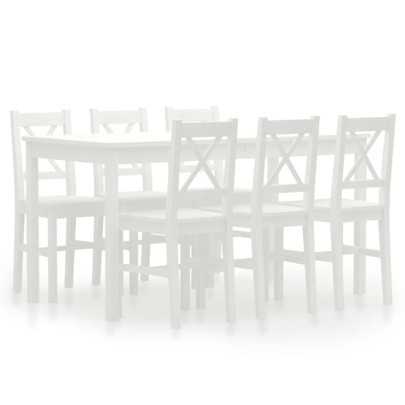 7 pcs conjunto de jantar em madeira de pinho branco-Conjuntos de móveis para cozinha e sala de jantar-Home Retail