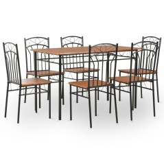 7 pcs conjunto de jantar em MDF e aço castanho