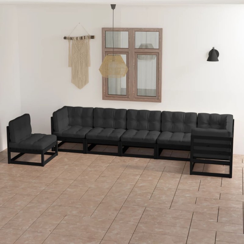 7 pcs conjunto lounge de jardim c/ almofadões pinho maciço-Conjuntos de jardim-Home Retail