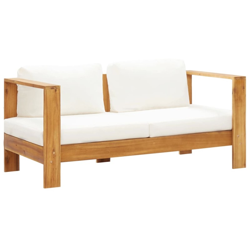 Sofá de jardim c/ almofadão 140 cm acácia maciça branco creme-Unidades de sofá com módulos externos-Home Retail