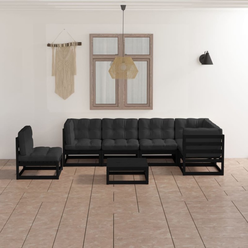 7 pcs conjunto lounge de jardim c/ almofadões pinho maciço-Conjuntos de jardim-Home Retail