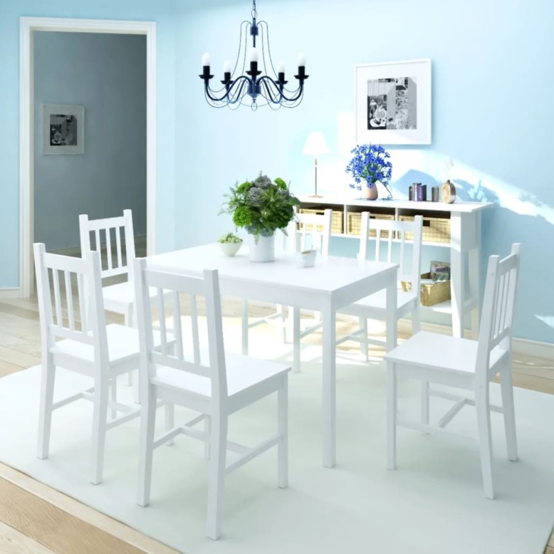 Conjunto de jantar 7 peças, pinho branco-Conjuntos de móveis para cozinha e sala de jantar-Home Retail