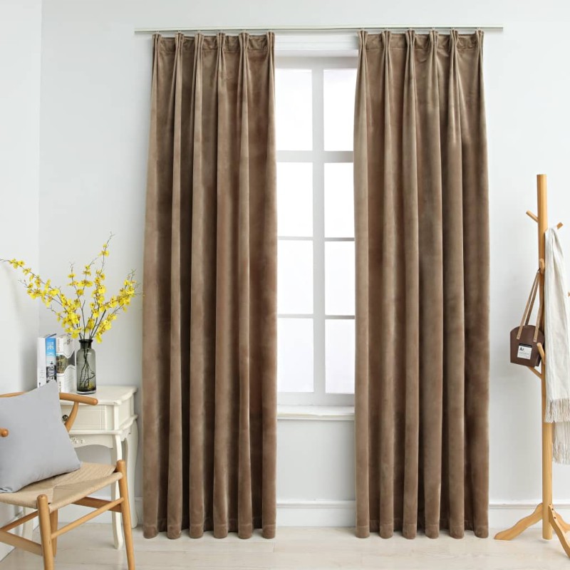 Cortinas blackout com ganchos 2 pcs 140x225 cm veludo bege-Persianas e cortinas-Home Retail