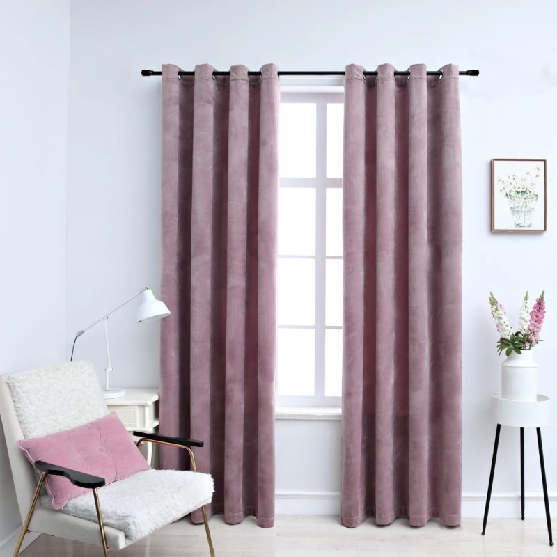 Cortinas blackout c/ argolas 2 pcs 140x225cm veludo rosa antigo-Persianas e cortinas-Home Retail