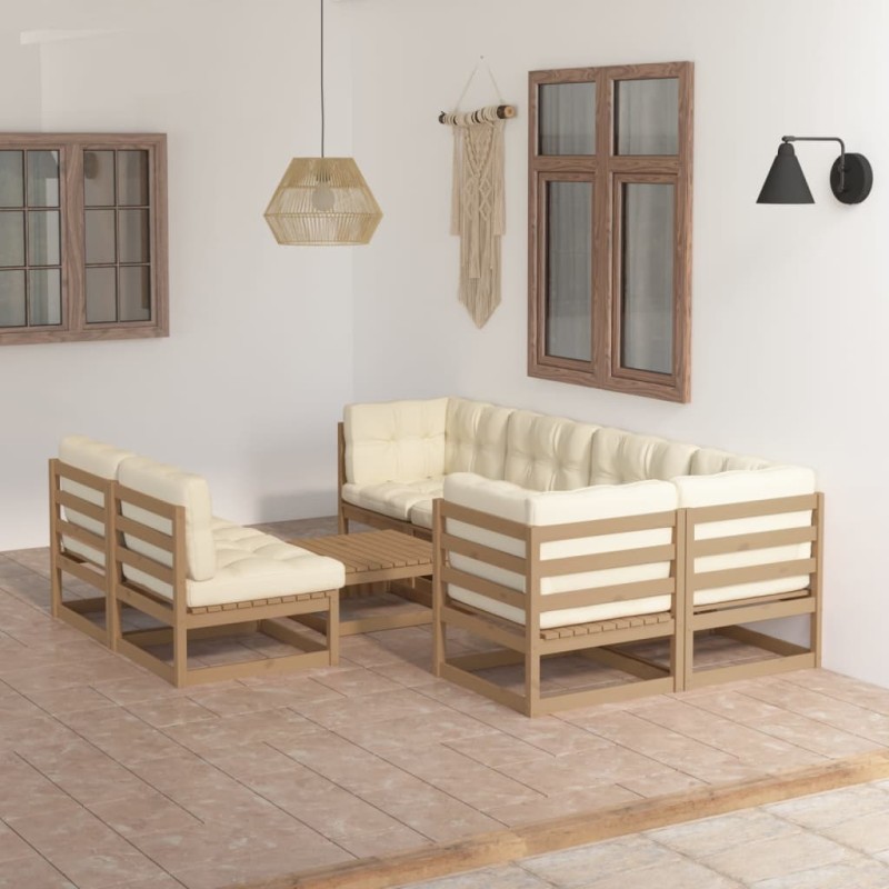 8 pcs conjunto lounge de jardim c/ almofadões pinho maciço-Conjuntos de jardim-Home Retail