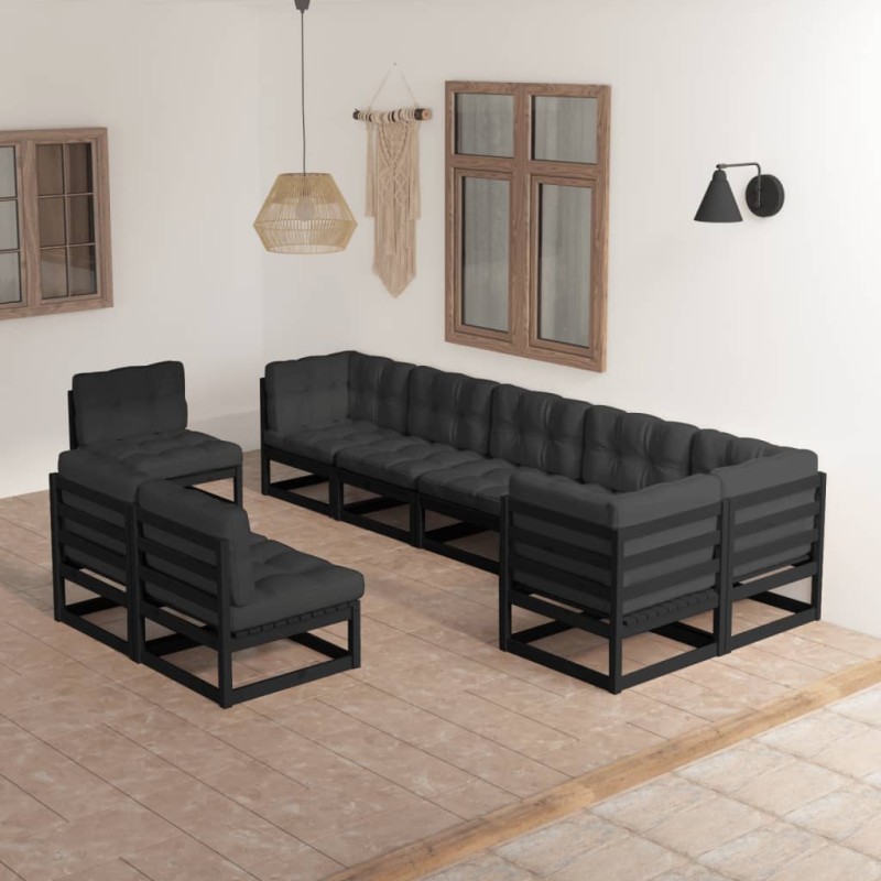 9 pcs conjunto lounge de jardim c/ almofadões pinho maciço-Conjuntos de jardim-Home Retail