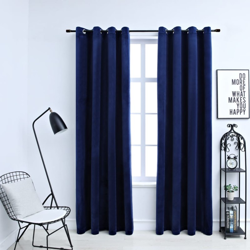 Cortinas blackout c/ argolas 2 pcs 140x175cm veludo azul escuro-Persianas e cortinas-Home Retail