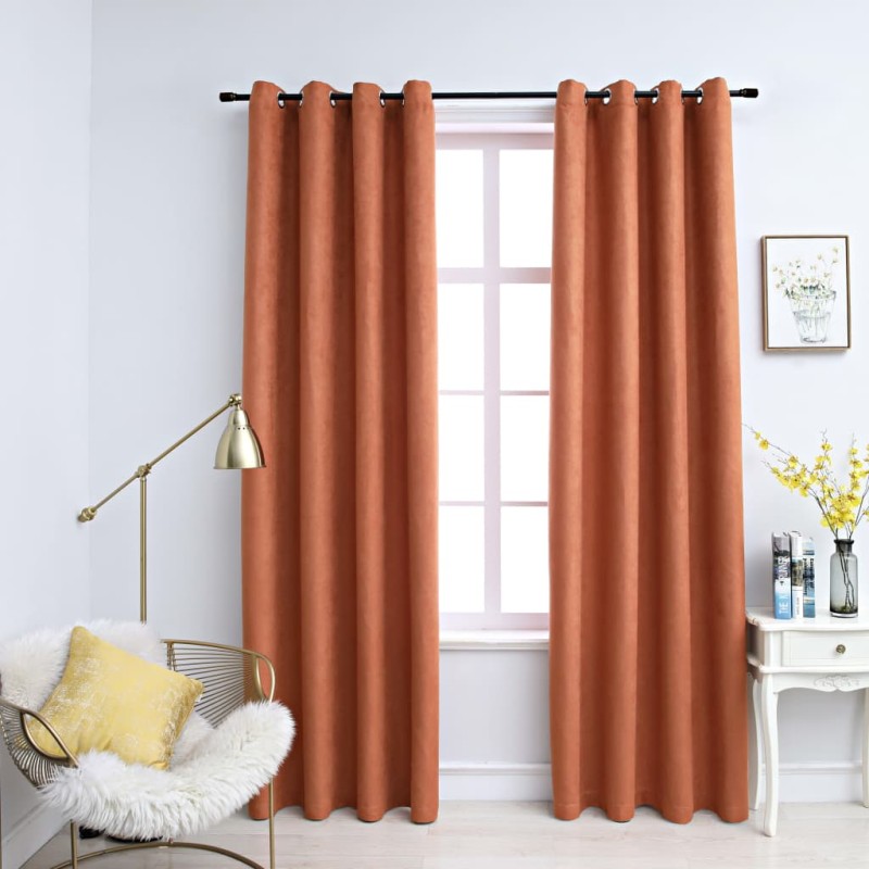 Cortinas blackout c/ argolas em metal 2 pcs 140x175 cm ferrugem-Persianas e cortinas-Home Retail