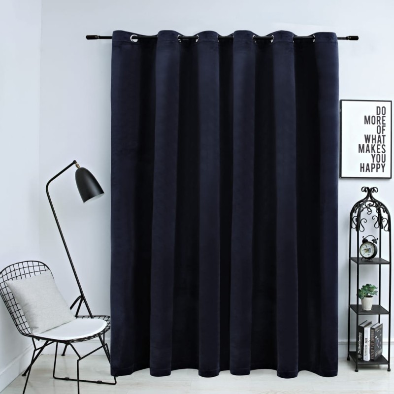 Cortina blackout com argolas em metal 290x245 cm veludo preto-Persianas e cortinas-Home Retail