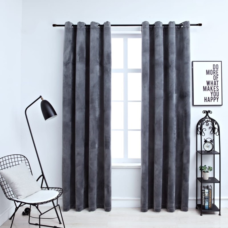 Cortinas blackout com argolas 2 pcs 140x245 cm veludo antracite-Persianas e cortinas-Home Retail