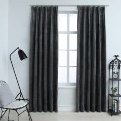 Cortinas blackout com ganchos 2 pcs 140x245 cm veludo antracite