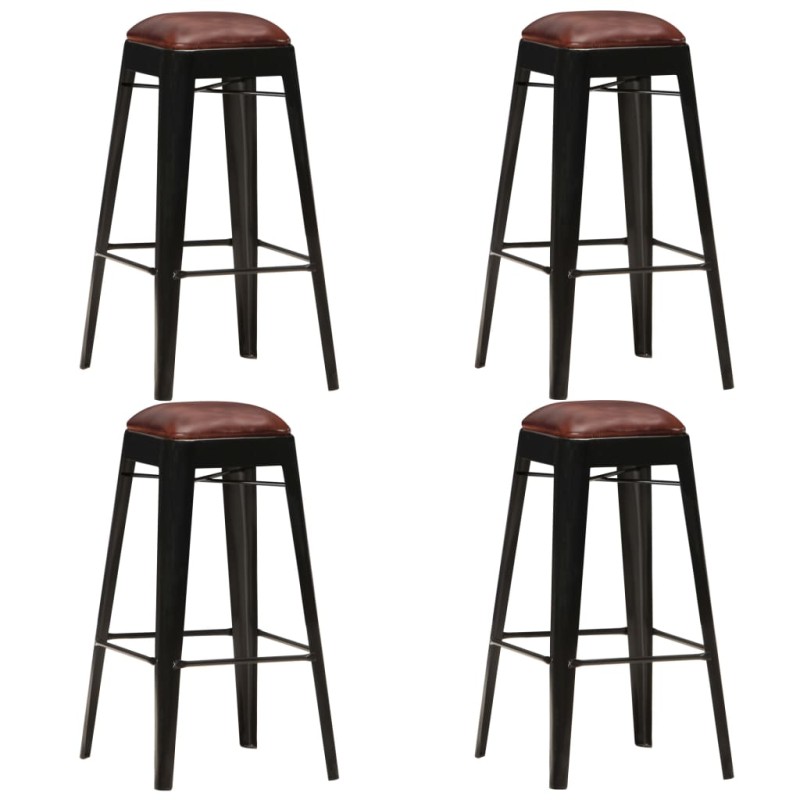 Bancos de bar 4 pcs couro genuíno preto-Bancos de bar-Home Retail