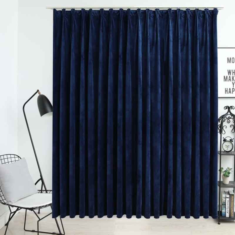 Cortina blackout com ganchos 290x245 cm veludo azul-escuro-Persianas e cortinas-Home Retail