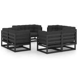 8 pcs conjunto lounge de jardim c/ almofadões pinho maciço