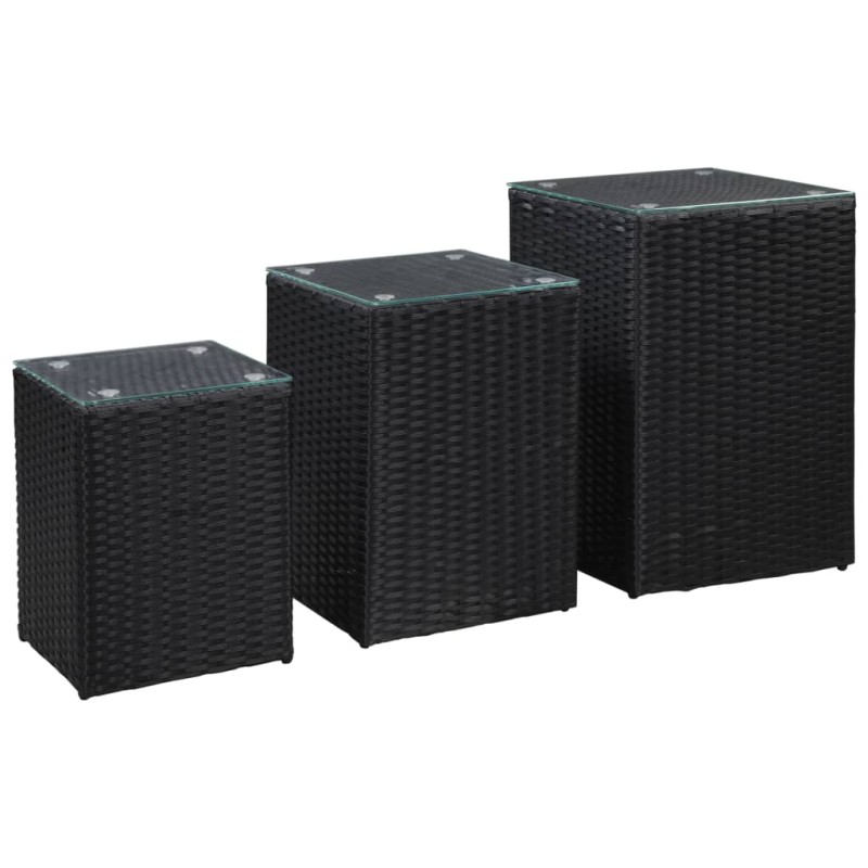 Mesas de apoio com tampo de vidro 3 pcs vime PE preto-Mesas de apoio-Home Retail