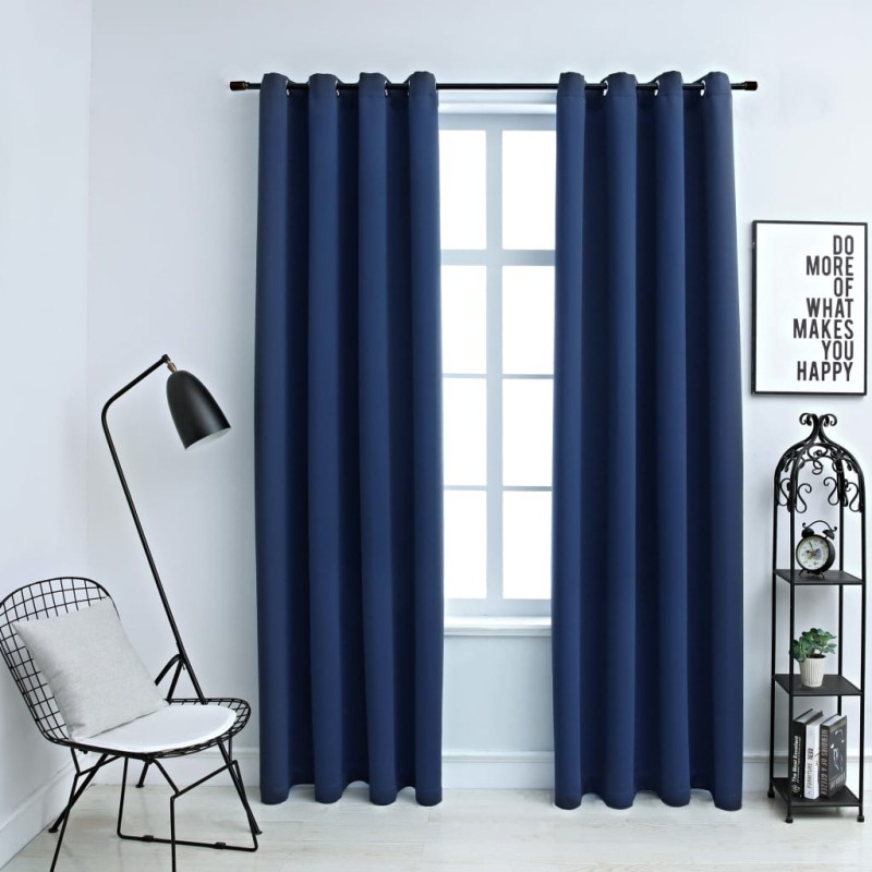 Cortinas blackout com argolas em metal 2 pcs 140x225 cm azul-Persianas e cortinas-Home Retail