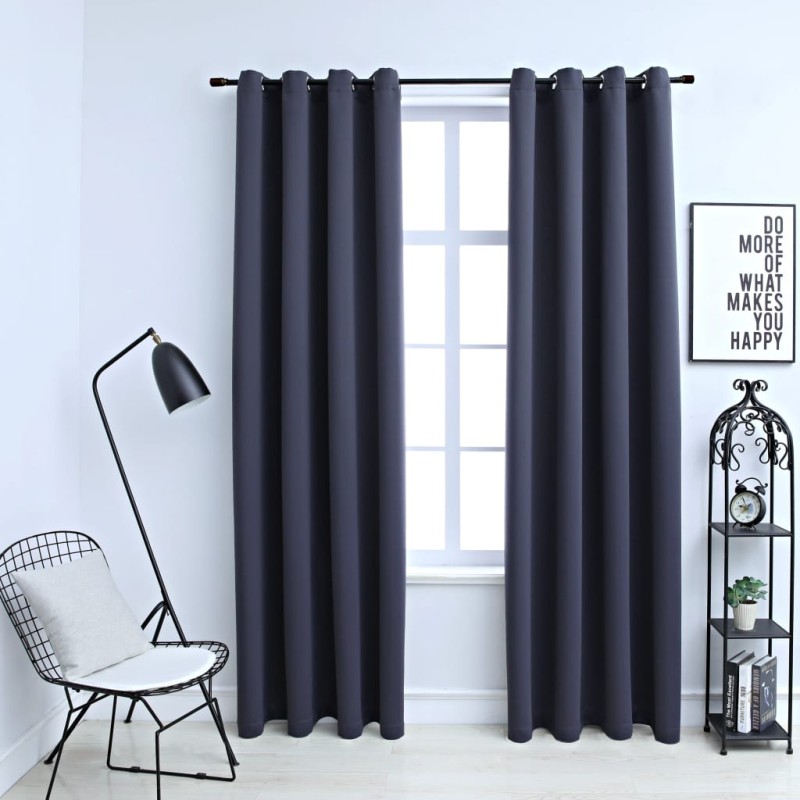 Cortinas blackout c/ argolas em metal 2 pcs 140x175cm antracite-Persianas e cortinas-Home Retail