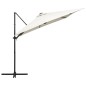 Guarda-sol cantilever + luzes LED + poste aço 250x250 cm areia