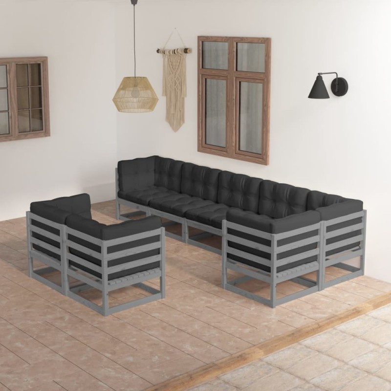 8 pcs conjunto lounge de jardim c/ almofadões pinho maciço-Conjuntos de jardim-Home Retail