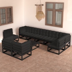 10 pcs conjunto lounge de jardim c/ almofadões pinho maciço