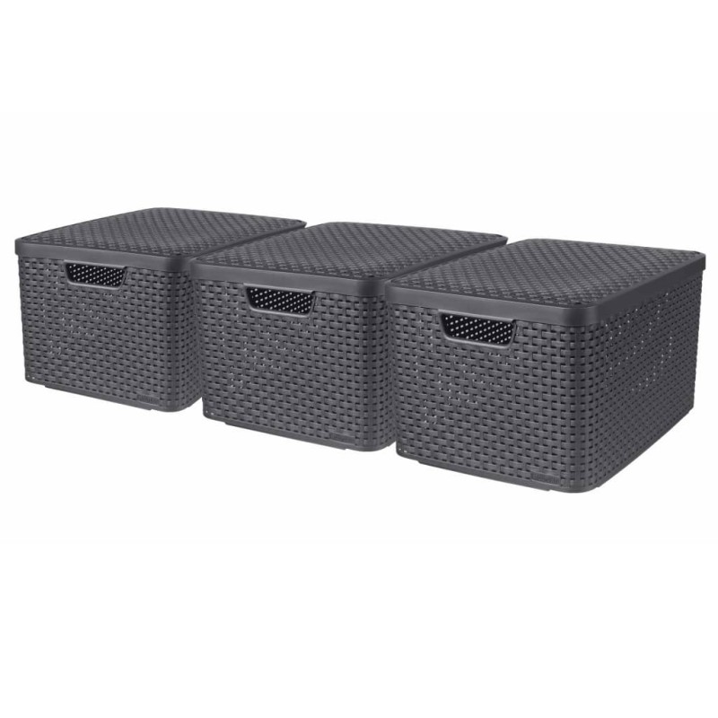 Curver Caixas de arrumação com tampas Style 3 pcs tamanho L antracite-Cestos para complementos-Home Retail