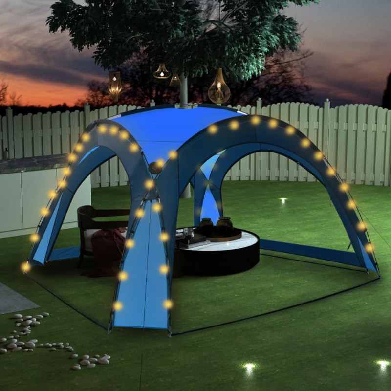 Tenda festas com LEDs e 4 paredes laterais 3,6x3,6x2,3 m azul-Toldos e gazebos-Home Retail