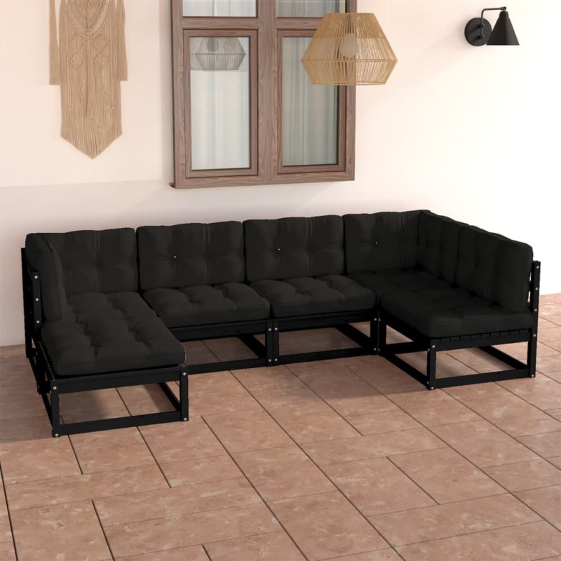 6 pcs conjunto lounge de jardim c/ almofadões pinho maciço-Conjuntos de jardim-Home Retail