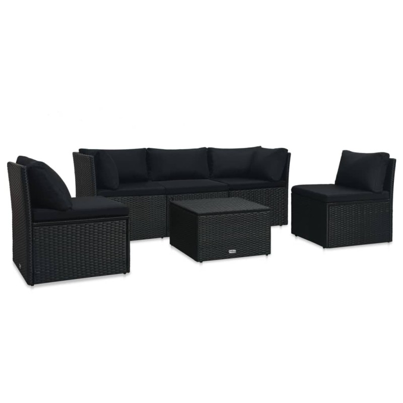 4 pcs conjunto lounge de jardim c/ almofadões vime PE preto-Sofás para exterior-Home Retail