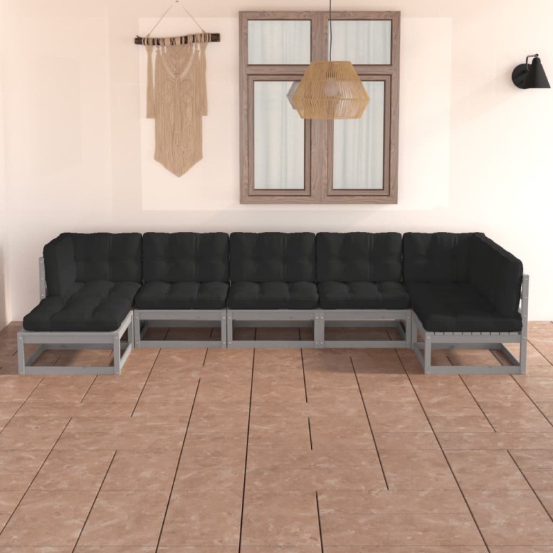 7 pcs conjunto lounge de jardim c/ almofadões pinho maciço-Conjuntos de jardim-Home Retail