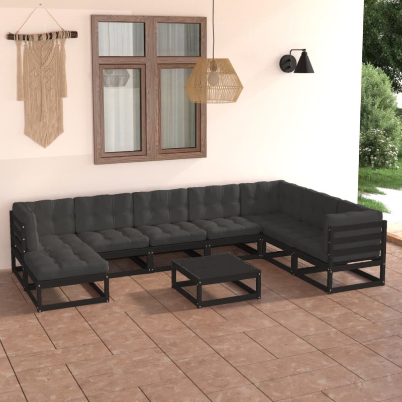 9 pcs conjunto lounge de jardim c/ almofadões pinho maciço-Conjuntos de jardim-Home Retail