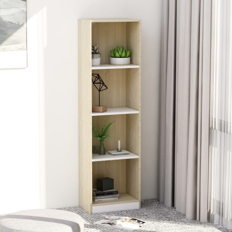 Estante 4 prateleiras 40x24x142cm contrapla. branco e carvalho-Estantes para livros-Home Retail