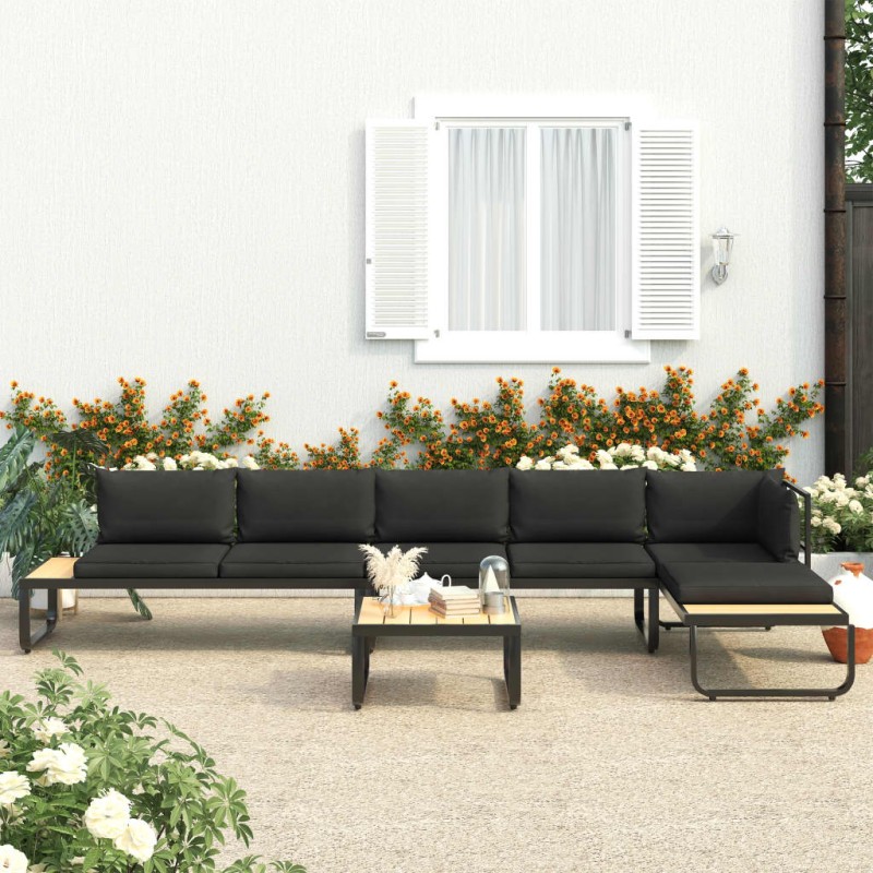 Sofás de canto para jardim com almofadões 4 pcs alumínio e WPC-Sofás para exterior-Home Retail