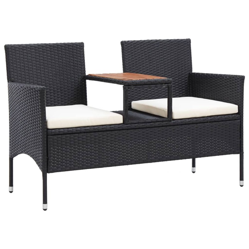 Banco de jardim 2 lugares com mesa centro 143 cm vime PE preto-Bancos de jardim-Home Retail