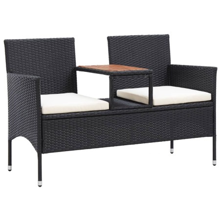 Banco de jardim 2 lugares com mesa centro 143 cm vime PE preto