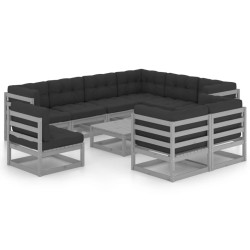 10pcs conjunto lounge de jardim + almofadões pinho maciço cinza