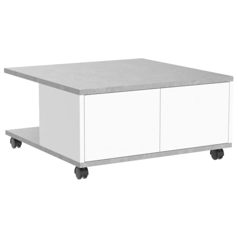 FMD Mesa de centro móvel 70x70x35,5 cm cimento e branco brilhante-Mesas de centro-Home Retail