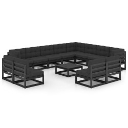 13 pcs conjunto longue jardim c/ almofadões pinho maciço preto