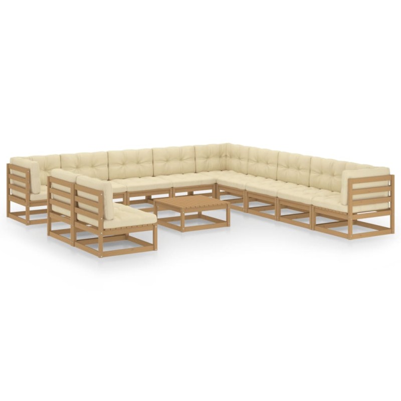 12 pcs conj. lounge jardim almofadões pinho maciço castanho mel-Conjuntos de jardim-Home Retail