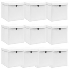 Caixas de arrumação com tampas 10 pcs 32x32x32 cm tecido branco