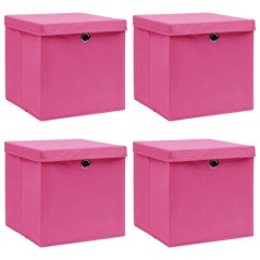 Caixas de arrumação com tampas 4 pcs 32x32x32 cm tecido rosa