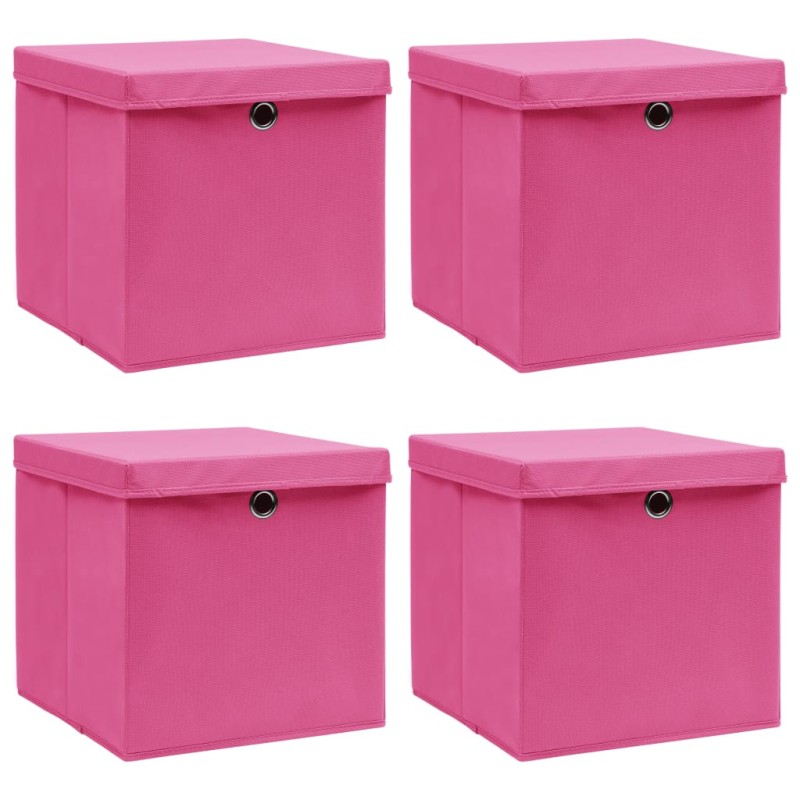 Caixas de arrumação com tampas 4 pcs 32x32x32 cm tecido rosa-Cestos para complementos-Home Retail