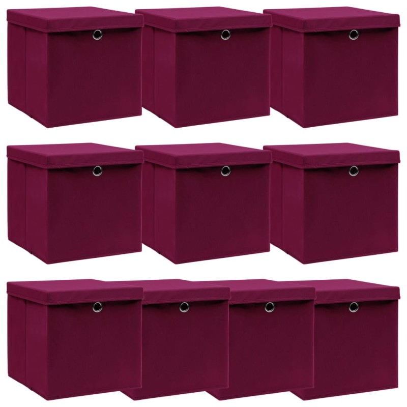 Caixas arrumação c/ tampas 10pcs tecido vermelho escuro-Cestos para complementos-Home Retail