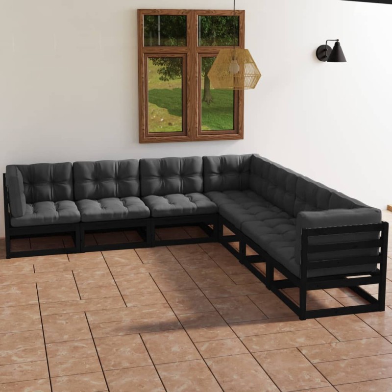 7 pcs conjunto lounge de jardim c/ almofadões pinho maciço-Conjuntos de jardim-Home Retail