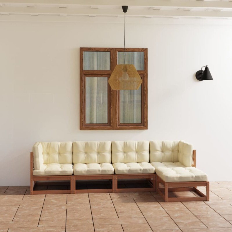 5 pcs conjunto lounge de jardim com almofadões pinho maciço-Conjuntos de jardim-Home Retail