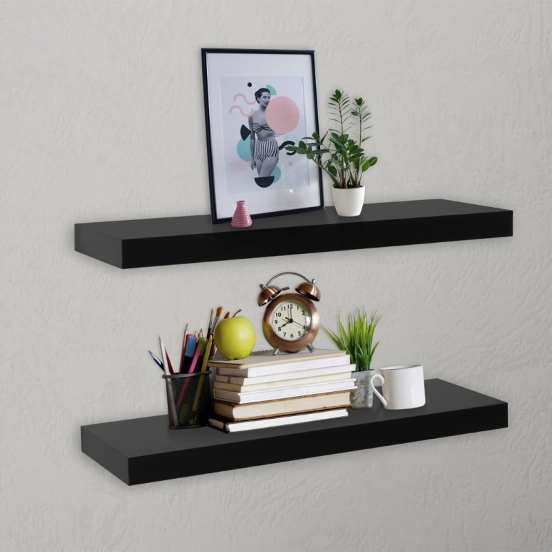 Prateleiras de parede suspensas 2 pcs 60x20x3,8 cm preto-Prateleiras-Home Retail