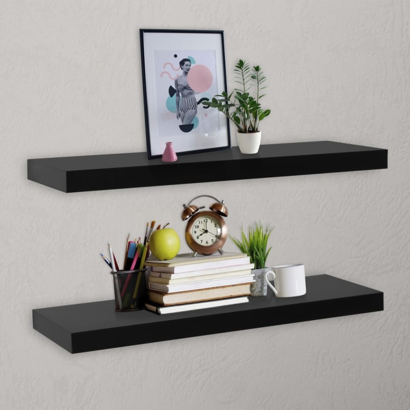 Prateleiras de parede suspensas 2 pcs 100x20x3,8 cm preto-Prateleiras-Home Retail